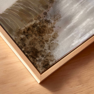 Close-up detail of Coastal Serenity canvas print, warm sienna and ocean tones, DT Art Studio.