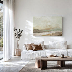 Harmony's Promise limited edition landscape canvas print unframed styled in minimalist living room – DT Art Studio.