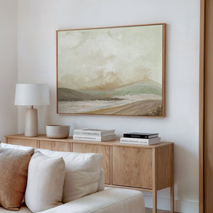 Harmony's Promise canvas print in oak floating frame – abstract landscape wall art Australia