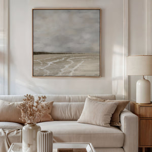 Whispers of Light canvas print in oak floating frame – abstract coastal seascape wall art Australia