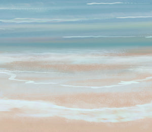 Coastal Azure abstract seascape print – crystal blue ocean and sandy shore, limited edition print DT Art Studio.
