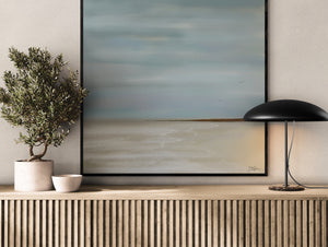 After the Rain abstract seascape canvas print in black floating frame – limited edition wall art DT Art Studio.