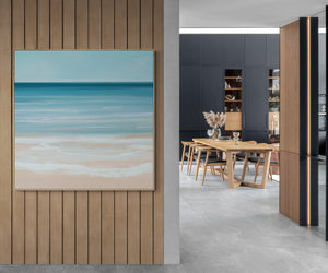 Coastal Azure canvas print in oak floating frame – abstract Australian seascape wall art
