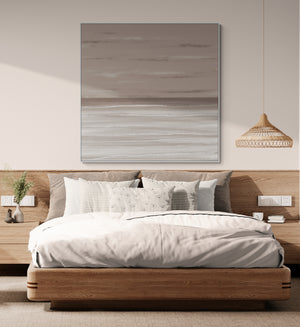 Dusk abstract seascape canvas print in white floating frame – premium coastal wall art Australia