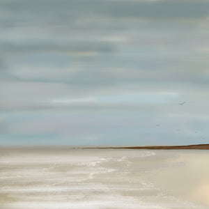 After the Rain abstract seascape painting – limited edition canvas print with soft blue-grey sky and coastal horizon
