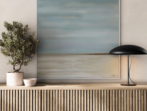 After the Rain abstract coastal canvas print in white floating frame – premium wall art Australia