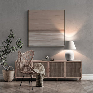 Dusk canvas print styled in boho living room – abstract coastal seascape wall art Australia