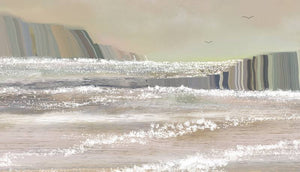 Ocean Bloom – Soft pastel seascape with breaking waves, limited edition canvas print | DT Art Studio.